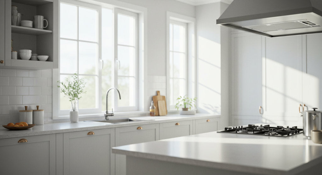 A breathable, well-maintained kitchen showing how odor removal contributes to a stress-free environment and enhances everyday clarity at home