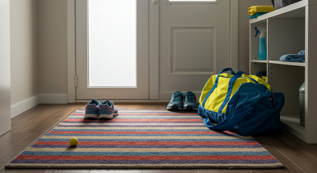 This photo illustrates how odor neutralizer sprays are part of a proactive cleaning routine, especially in entryways where shoes, bags, and daily clutter can trap unwanted smells.