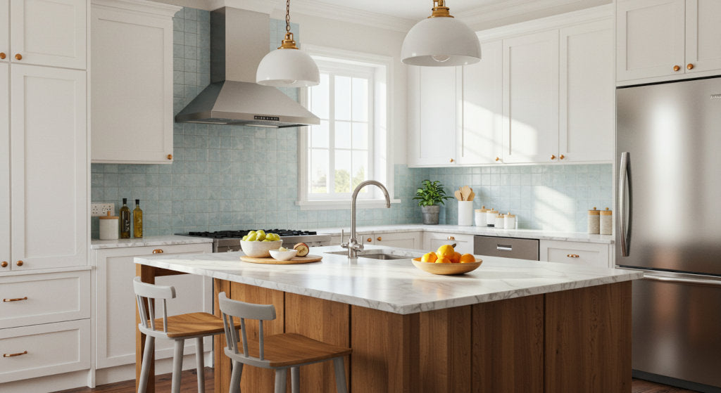 Carrier oils and concentrated diffuser oils displayed in a modern kitchen, symbolizing purity, balance, and refined choices for cold air diffusion.