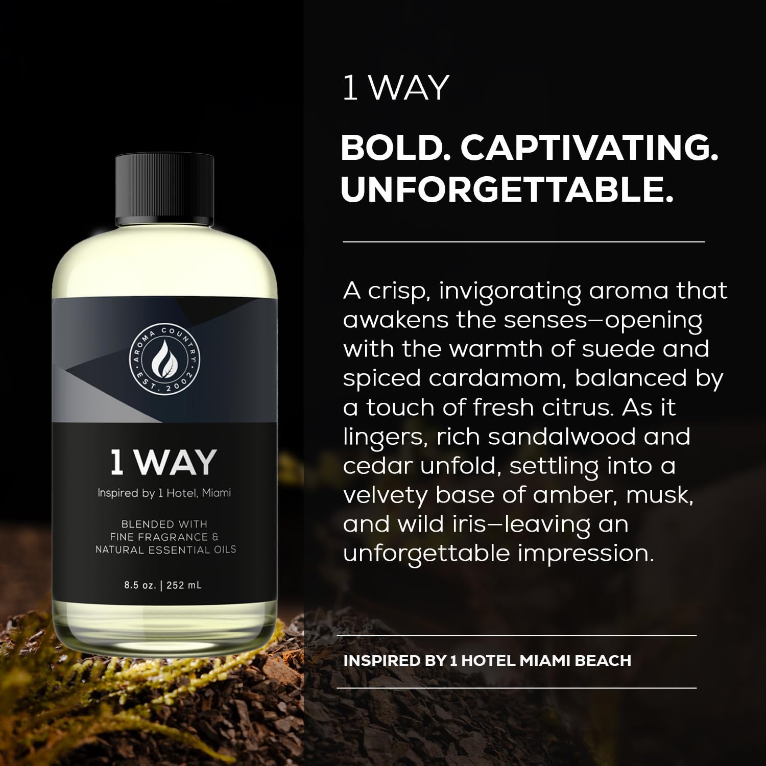 1 Way fragrance inspired by 1 Hotel Miami Beach, a bold and captivating diffuser oil with a crisp, invigorating aroma for luxury home fragrance and upscale scent diffusers