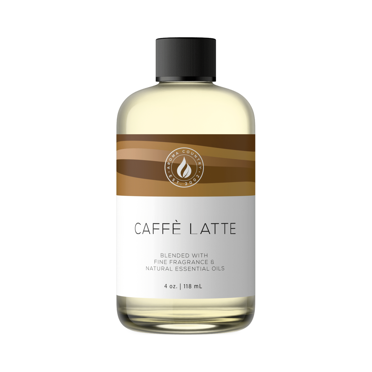 Aroma Country Caffe Latte diffuser oil, 4 oz bottle. Espresso and steamed milk.