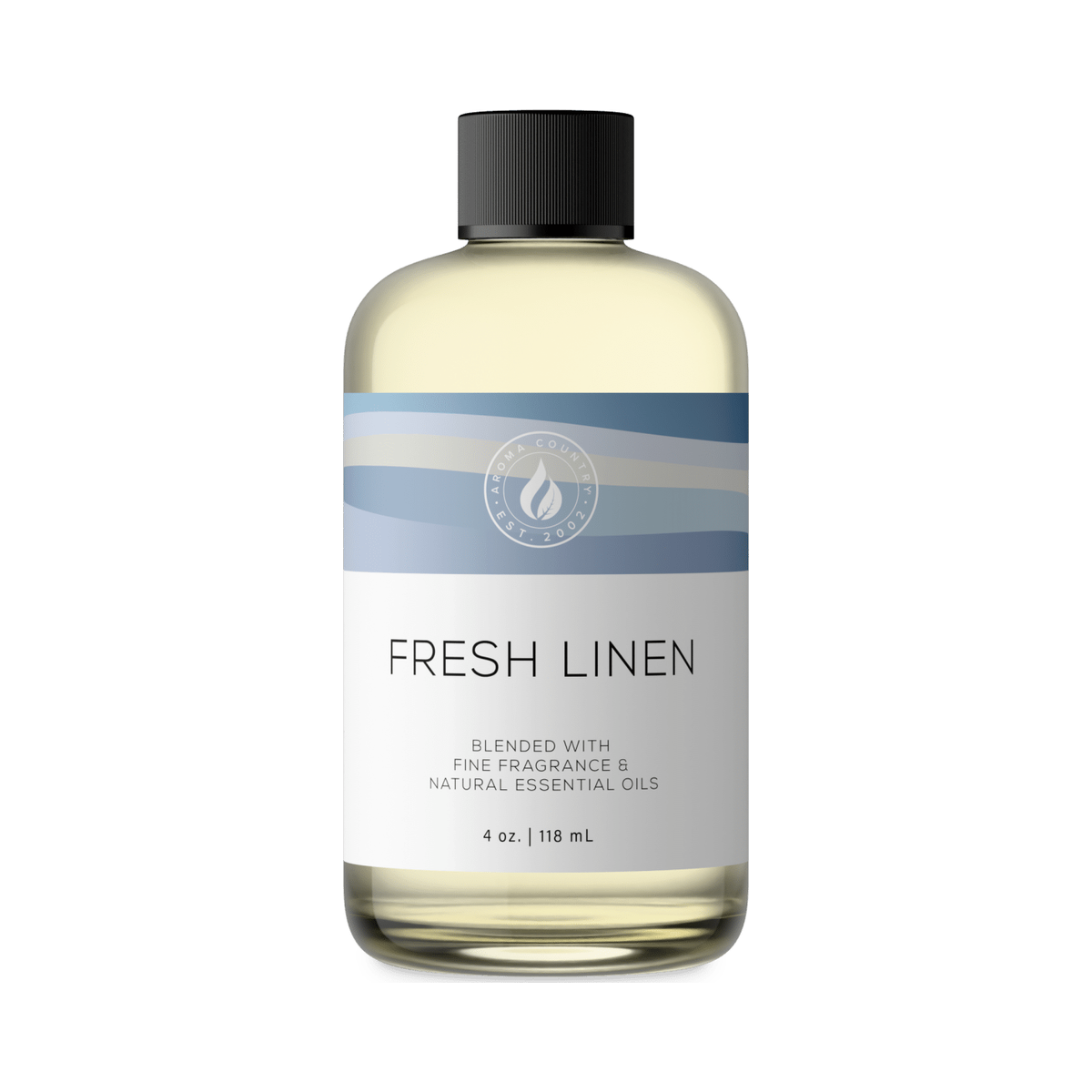 Aroma Country Fresh Linen diffuser oil, 4 oz bottle. Cotton dried in open air.