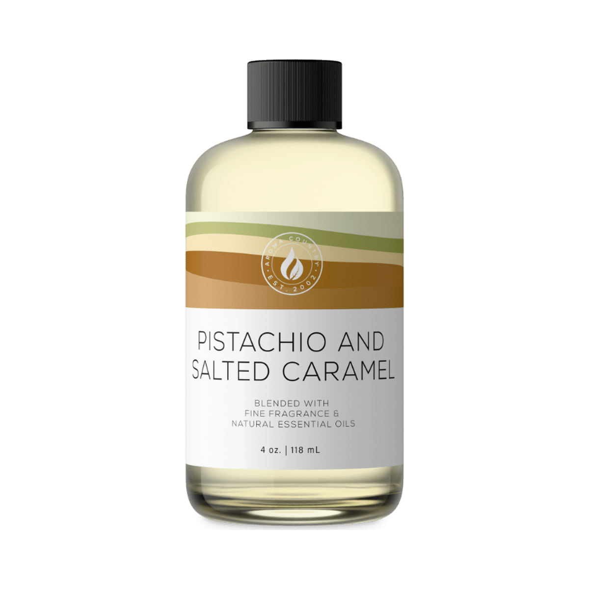 Aroma Country Pistachio and Salted Caramel diffuser oil, 4 oz bottle. Toasted pistachio and salt caramel.