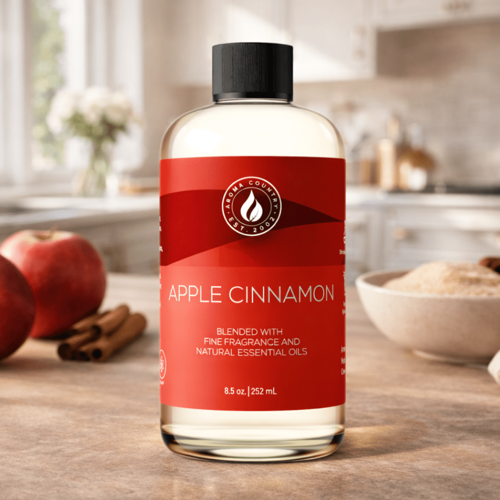 Apple Cinnamon long lasting home fragrance oil with baked apple scent and comforting cinnamon aroma for warm inviting spaces
