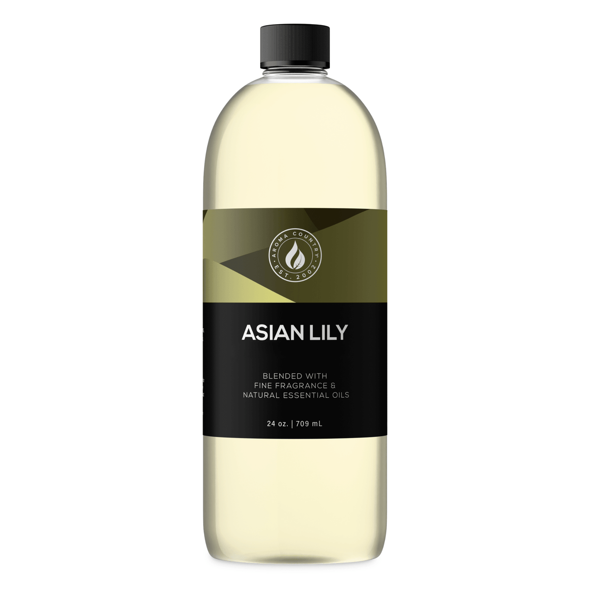 Aroma Country Asian Lily diffuser oil, 24 oz (709 mL) bottle with a black cap on a white background