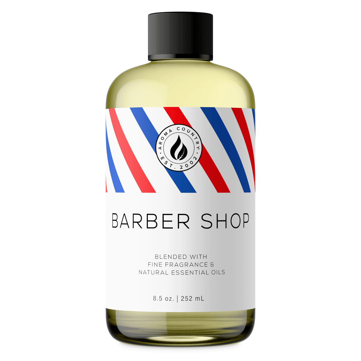 Aroma Country Barber Shop diffuser oil, 8.5 oz (252 mL) bottle with a black cap on a white background