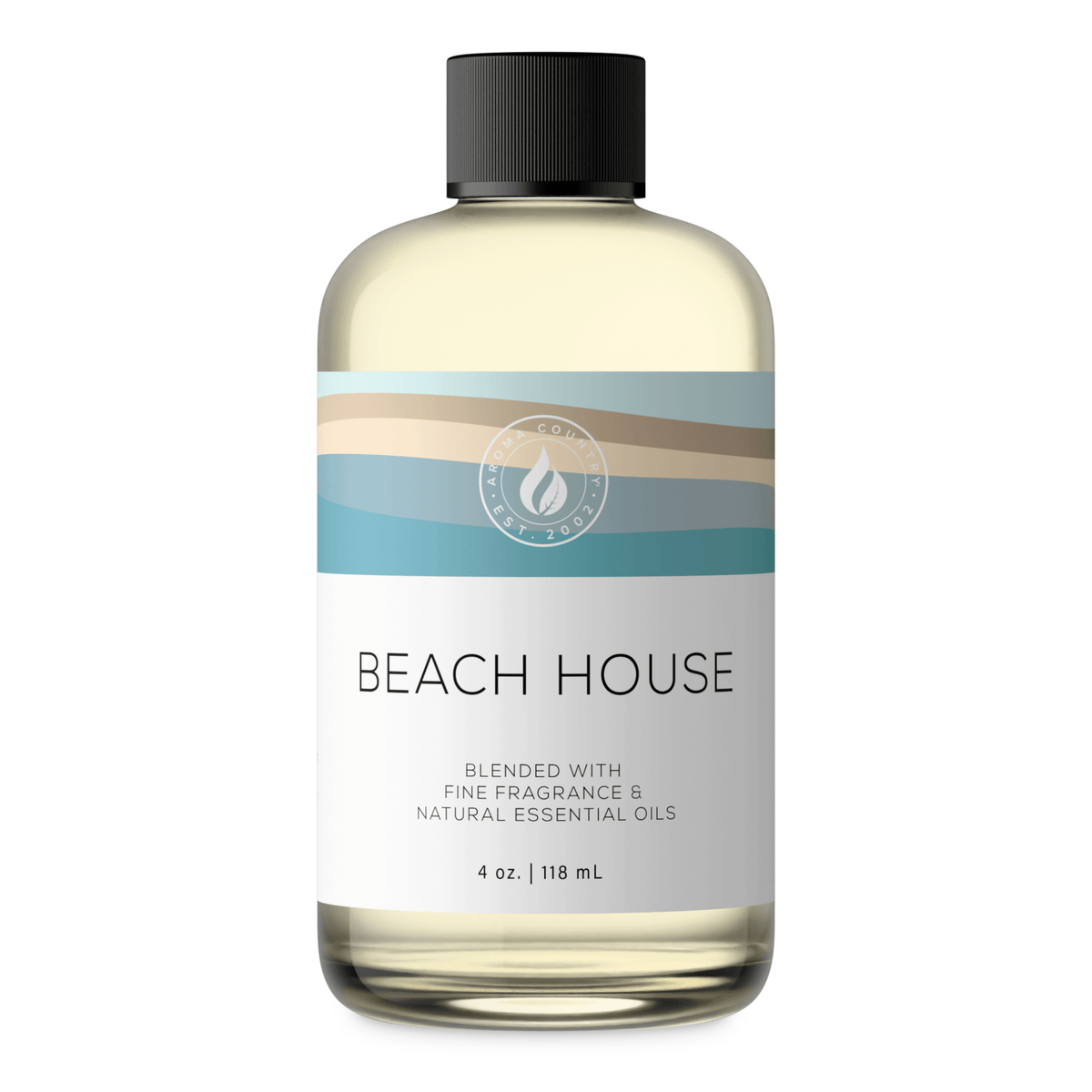 Aroma Country Beach House diffuser oil, 4 oz (118 mL) bottle with a black cap on a white background