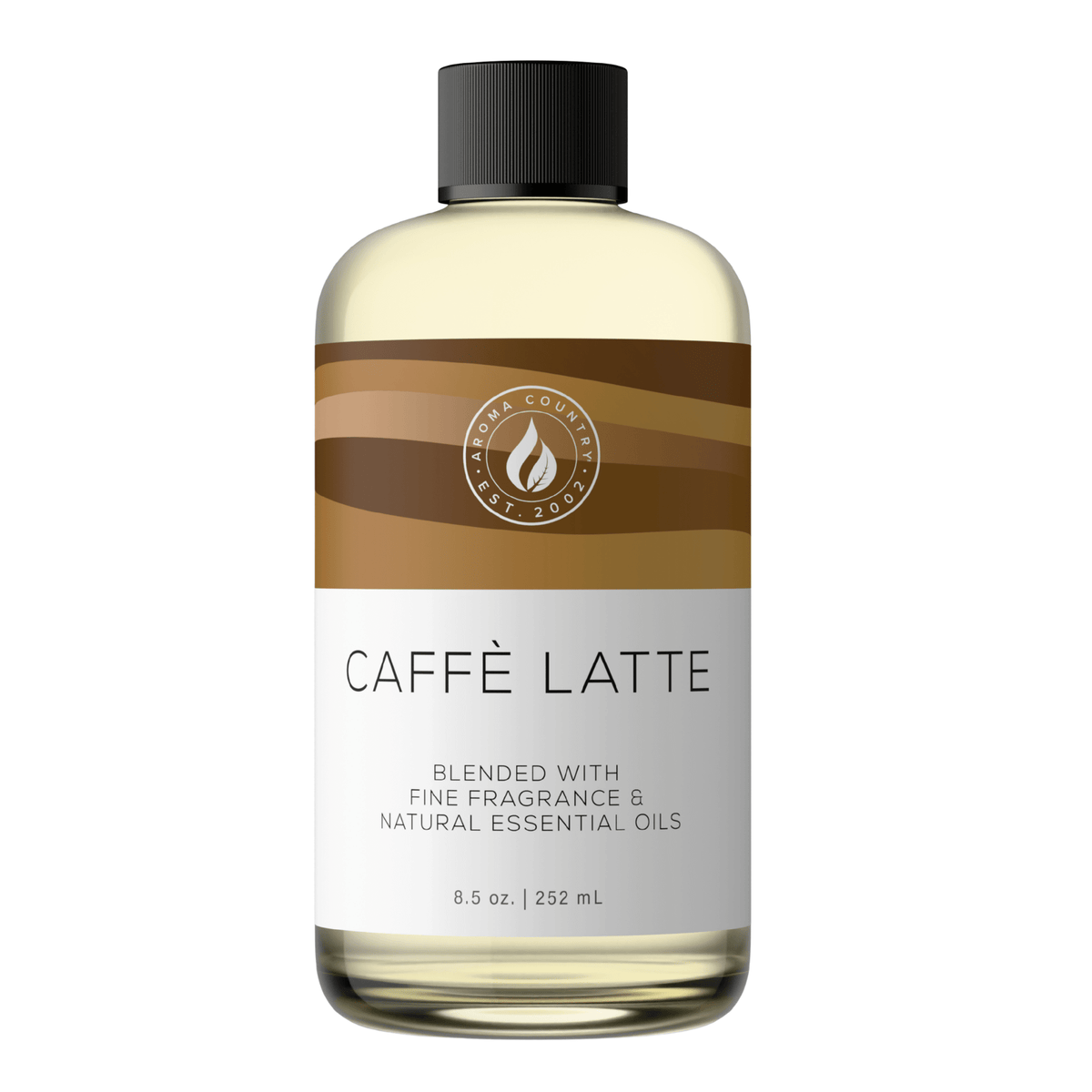 Aroma Country Caffè Latte diffuser oil, 8.5 oz (252 mL) bottle with a black cap on a white background