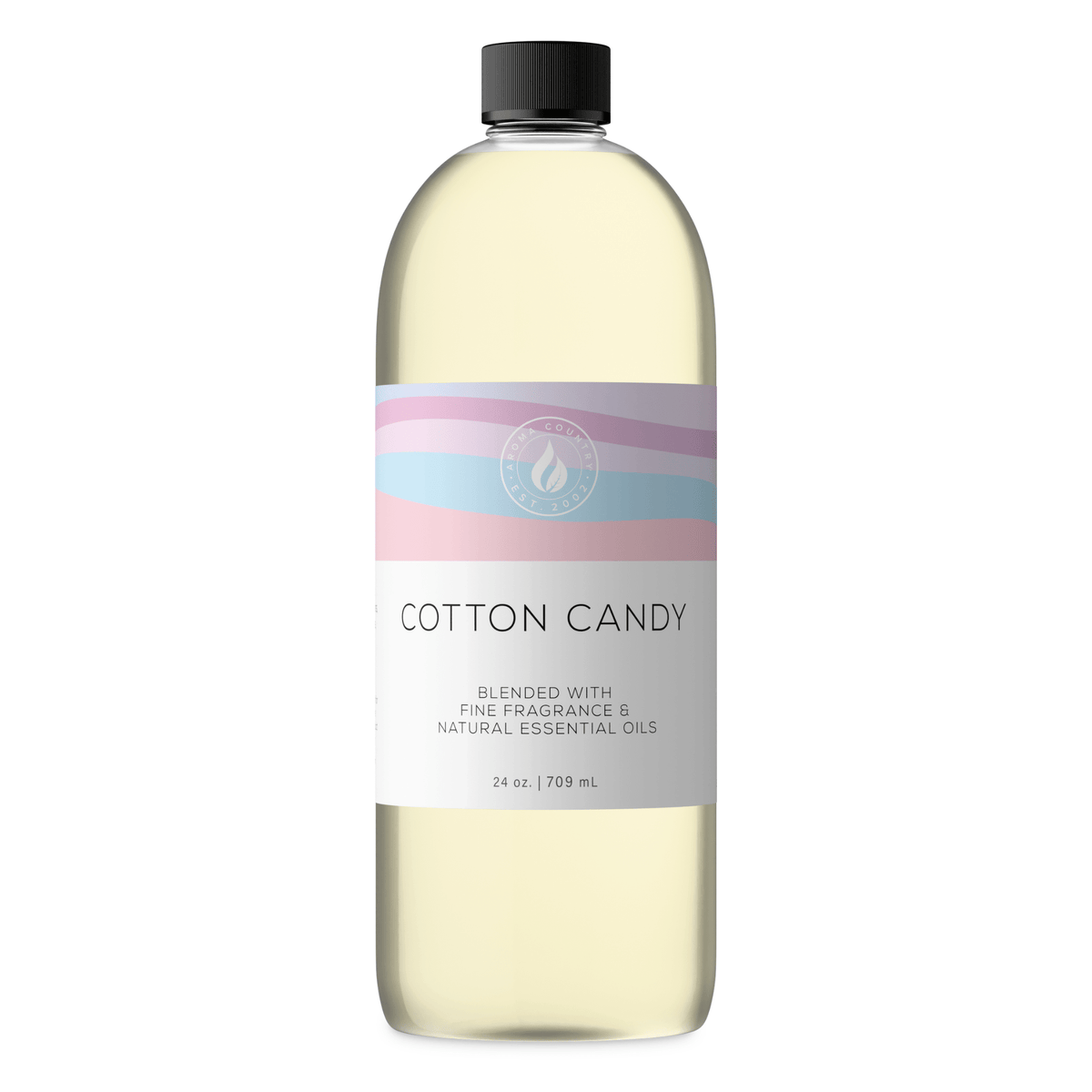 Aroma Country Cotton Candy diffuser oil, 24 oz (709 mL) bottle with a black cap on a white background