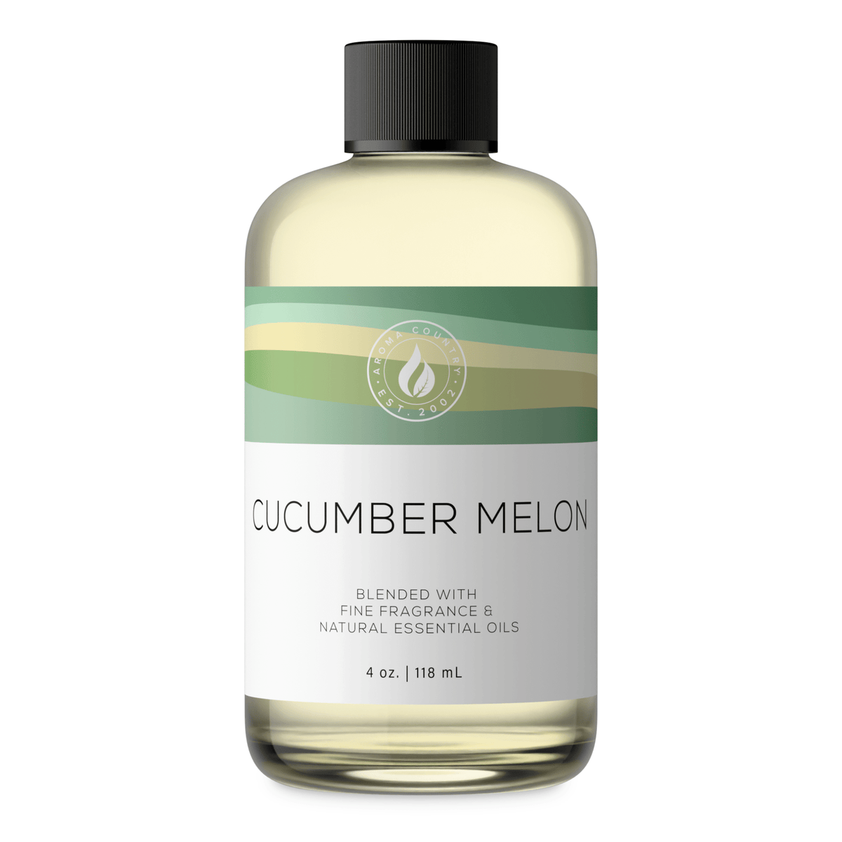 Aroma Country Cucumber Melon diffuser oil, 4 oz (118 mL) bottle with a black cap on a white background