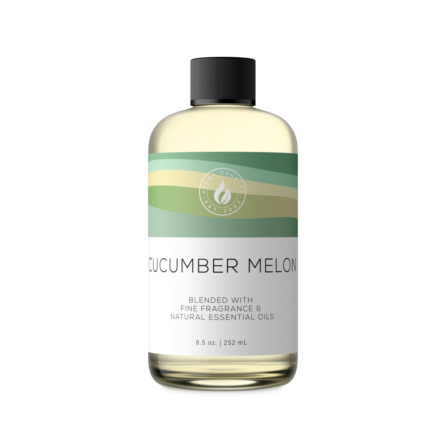 Cucumber Melon luxury home scent in an 8.5 oz bottle with refined cucumber and melon character layered with soft muguet, delicate violet, and white musk warmth
