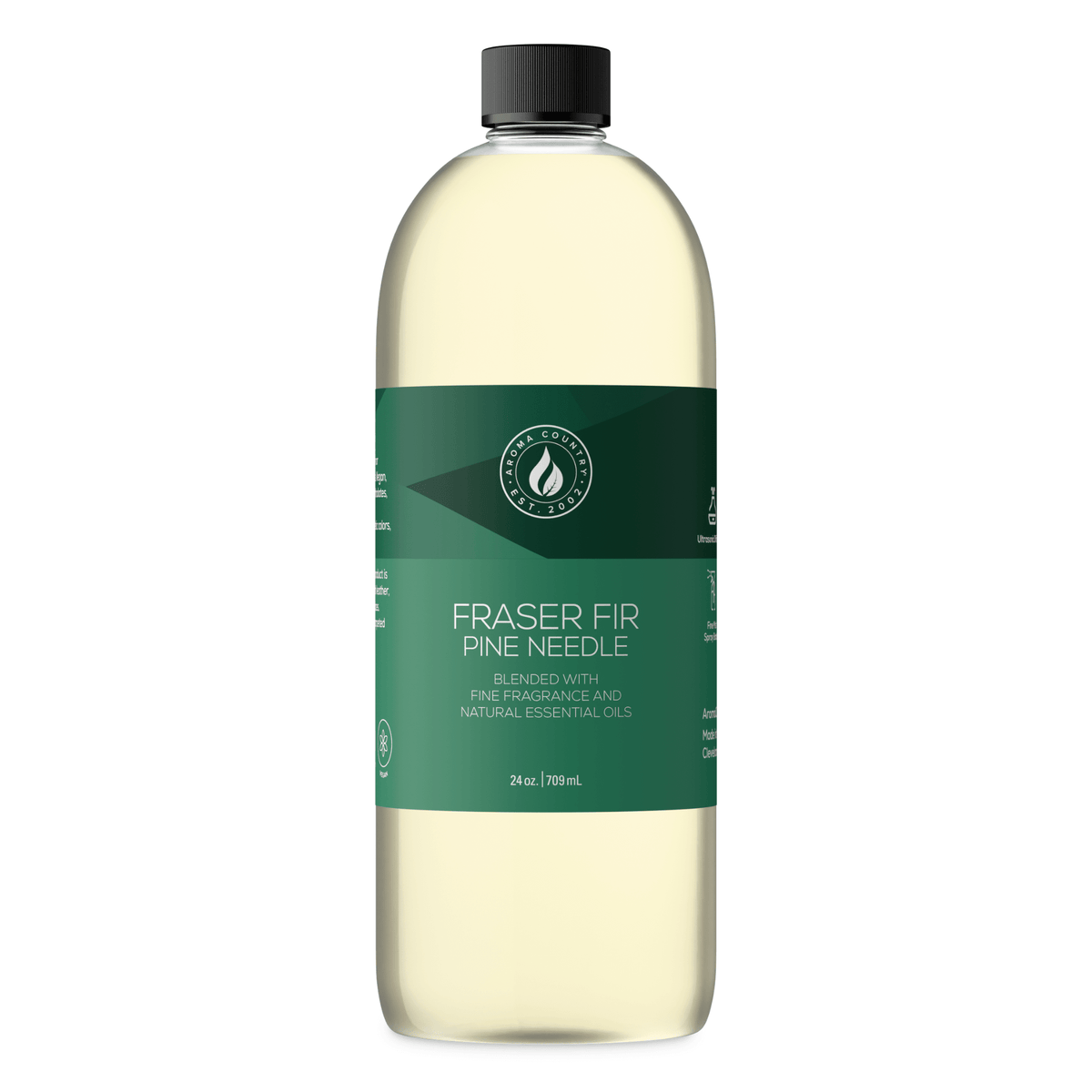 Aroma Country Fraser Fir Pine Needle diffuser oil, 24 oz (709 mL) bottle with a black cap on a white background