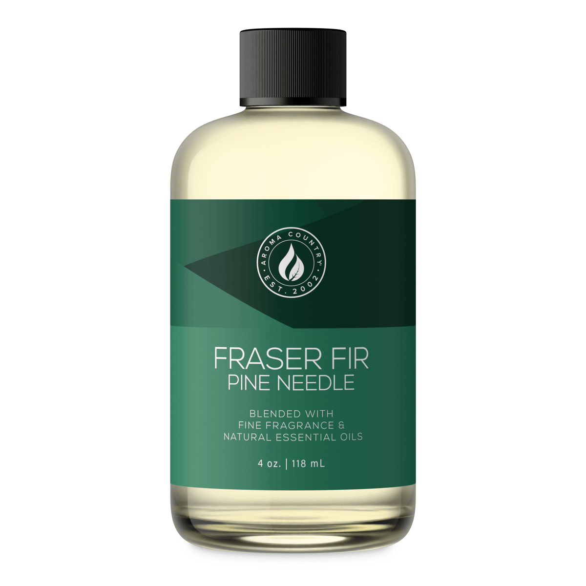 Aroma Country Fraser Fir Pine Needle diffuser oil, 4 oz (118 mL) bottle with a black cap on a white background