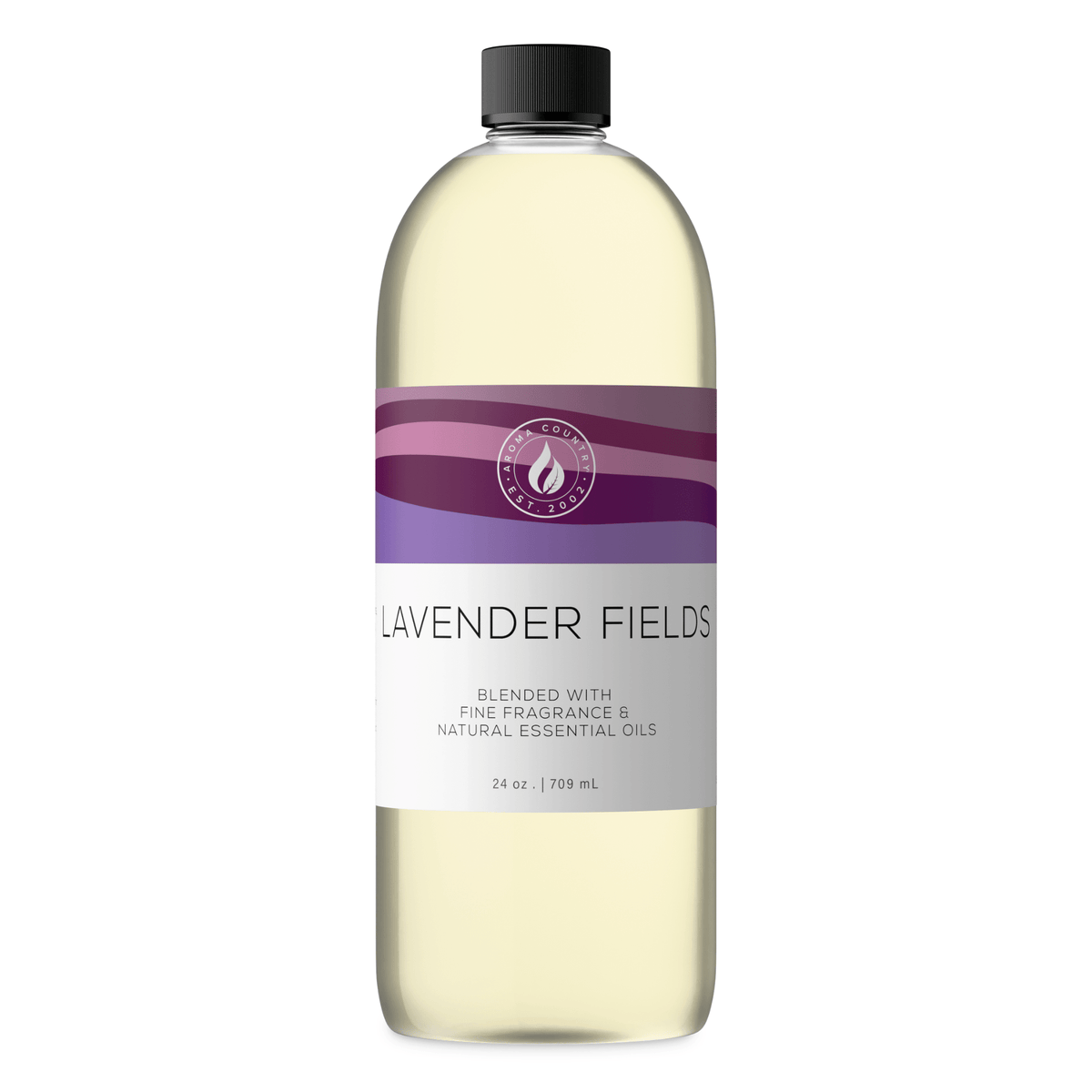 Aroma Country Lavender Fields diffuser oil, 24 oz (709 mL) bottle with a black cap on a white background