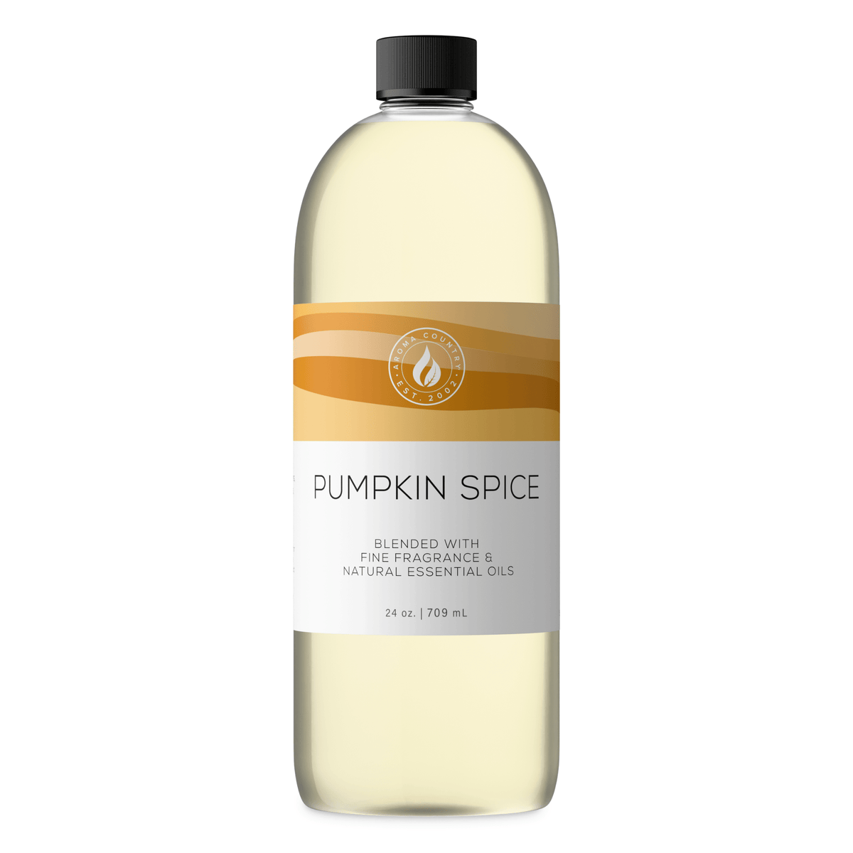 Aroma Country Pumpkin Spice diffuser oil, 24 oz (709 mL) bottle with a black cap on a white background