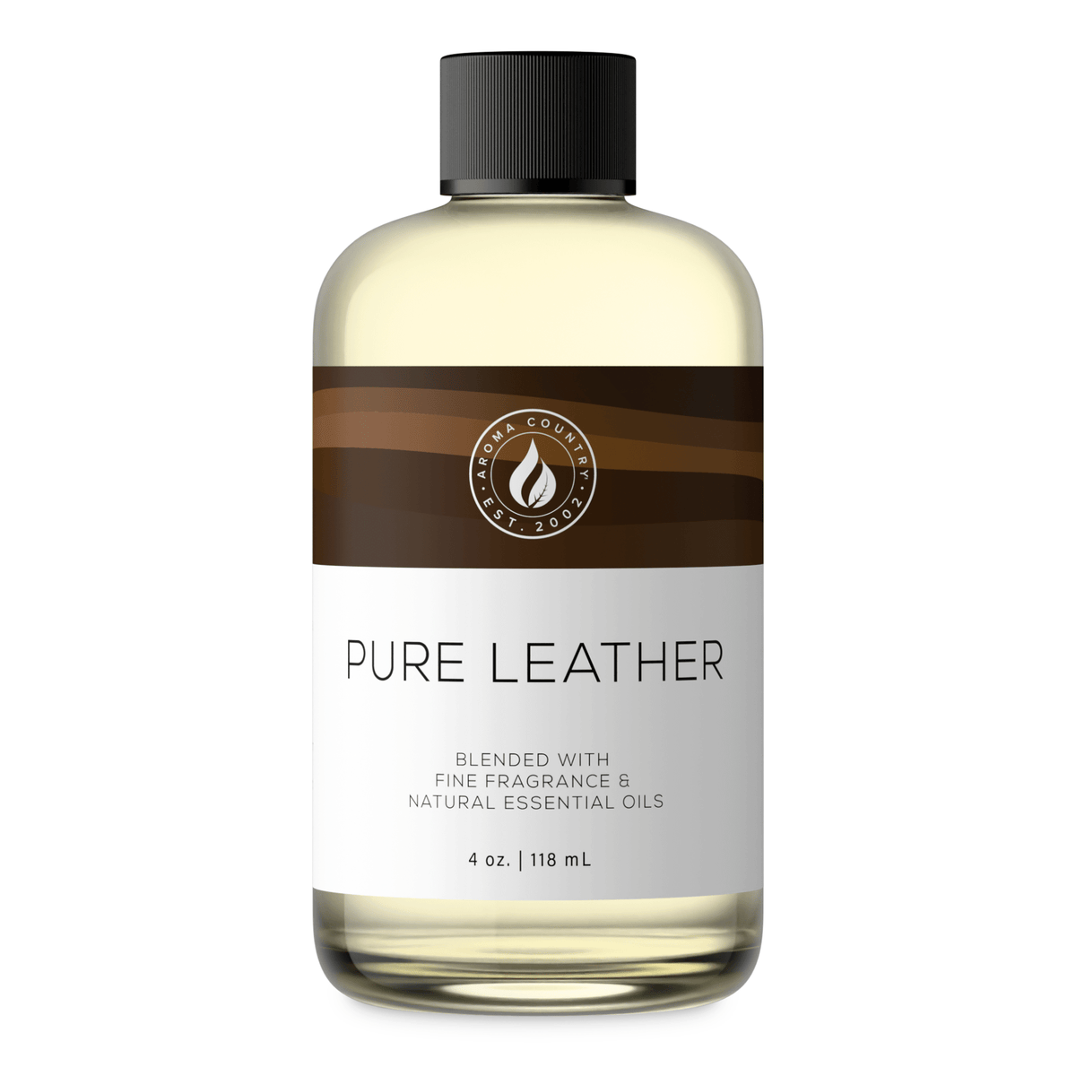 Aroma Country Pure Leather diffuser oil, 4 oz (118 mL) bottle with a black cap on a white background