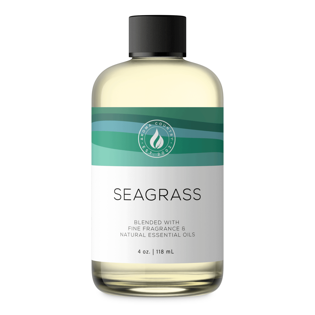 Aroma Country Seagrass diffuser oil, 4 oz (118 mL) bottle with a black cap on a white background