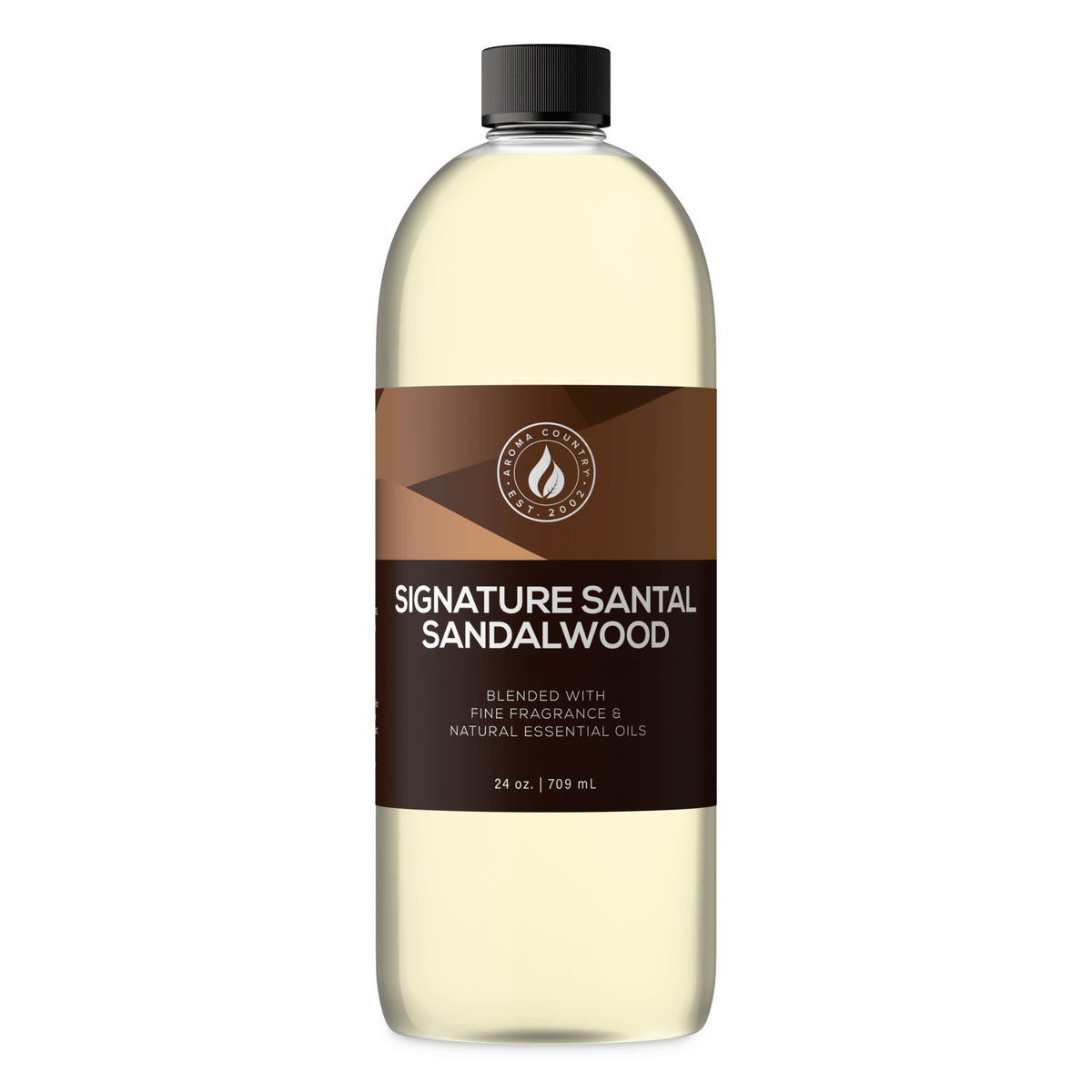Aroma Country Signature Santal Sandalwood diffuser oil, 24 oz (709 mL) bottle with a black cap on a white background