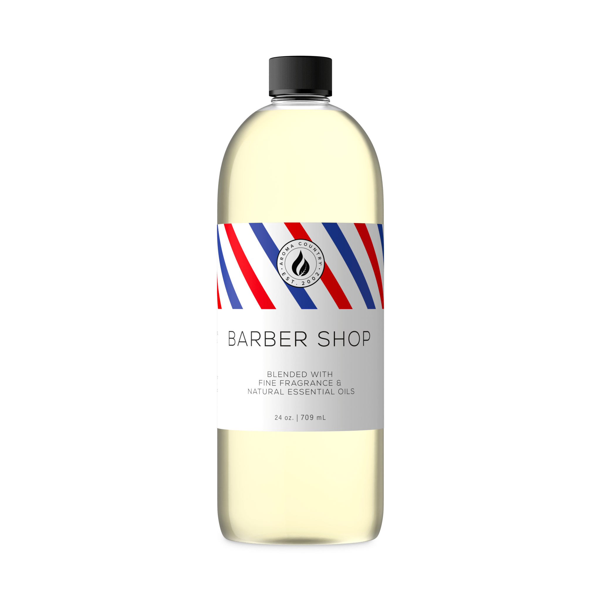 Masculine grooming-inspired scent in 24 oz format, Barber Shop concentrated aroma oil delivers a sharp bay rum profile with smooth sandalwood depth for large-space cold air diffusion