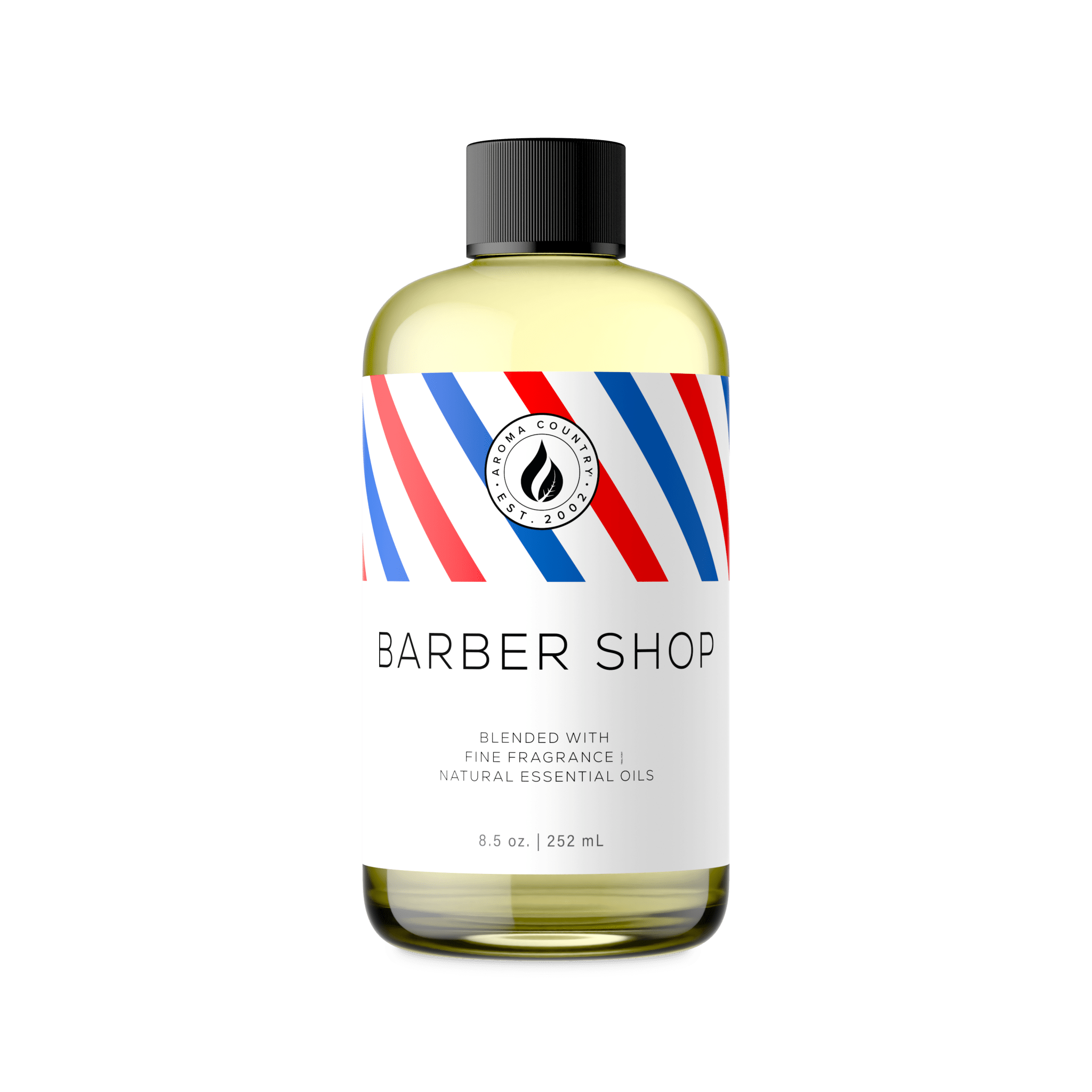 Barber Shop home scent at 8.5 oz featuring crisp shave-soap freshness, woody bay notes, and a polished masculine character for whole-room ambiance