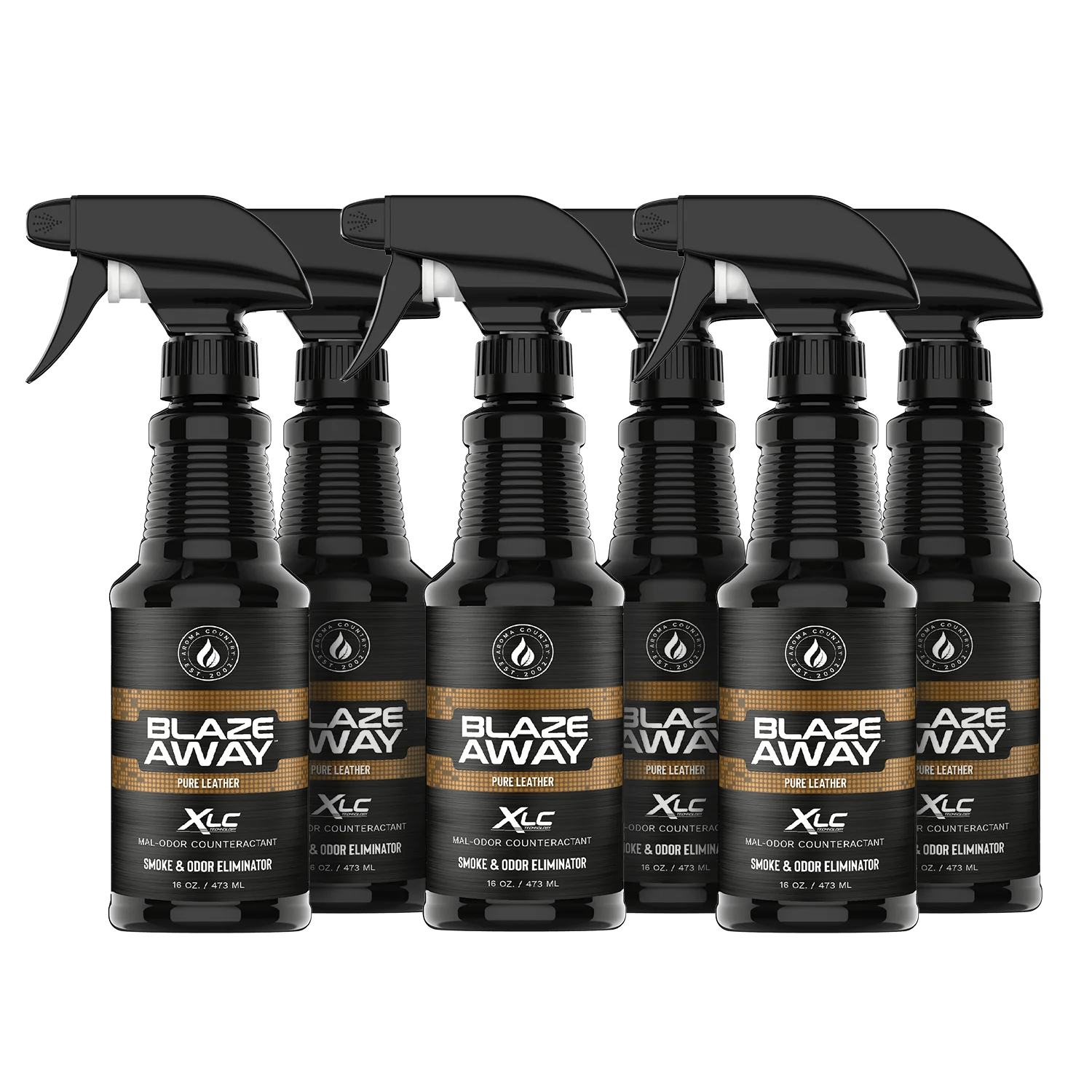 Blaze Away Legacy Pure Leather six pack 16 oz smoke odor neutralizer, odor eliminating sprays with a rich leather scent for tackling tough indoor odors