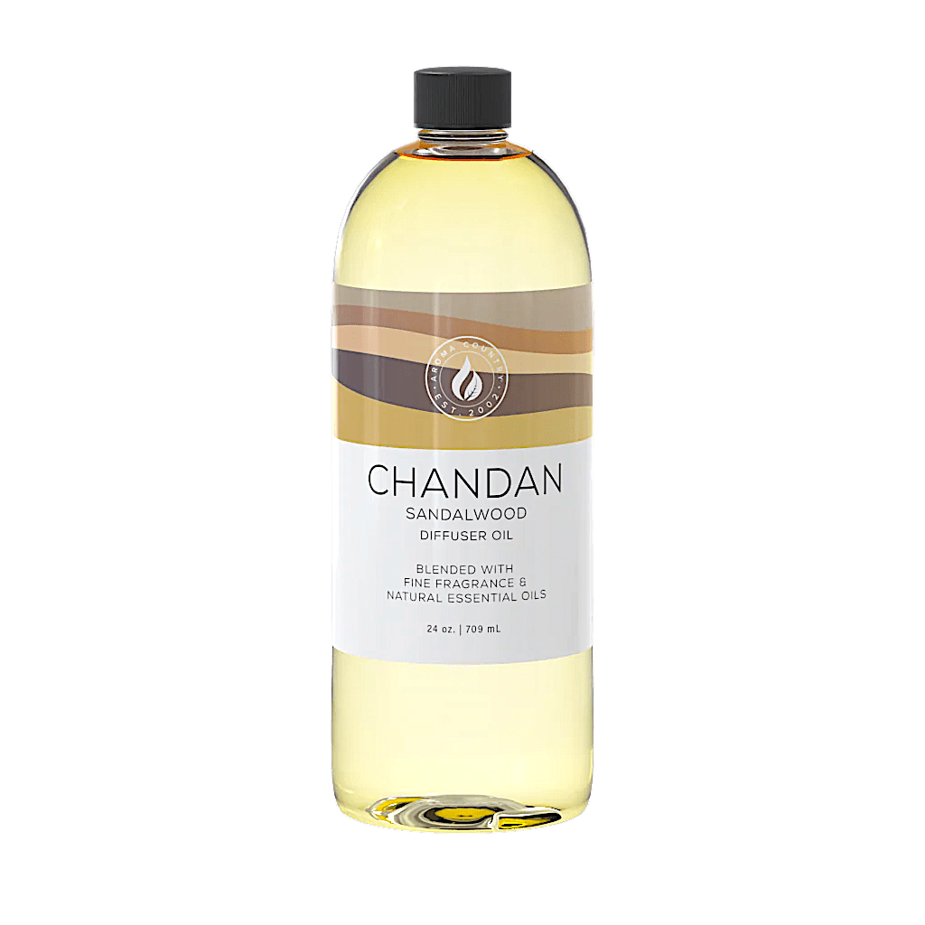 Aroma Country Chandan Sandalwood 24 oz diffuser oil, rich and grounding home fragrance blended with fine fragrance oils and natural essential oils for use in luxury diffusers