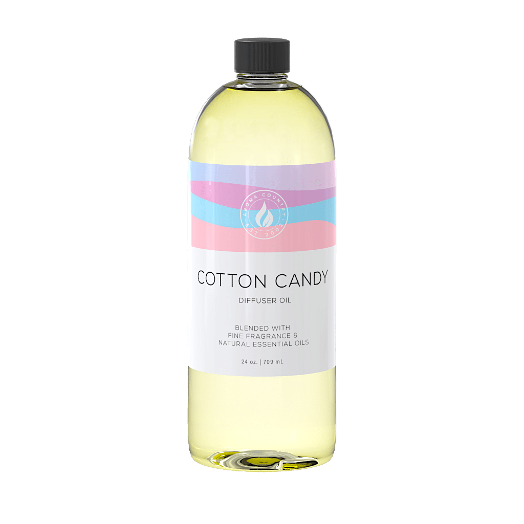 Cotton Candy diffuser oil in a 24 oz bottle, featuring a pastel label design and a sugary-sweet fragrance blend for playful, nostalgic scenting.