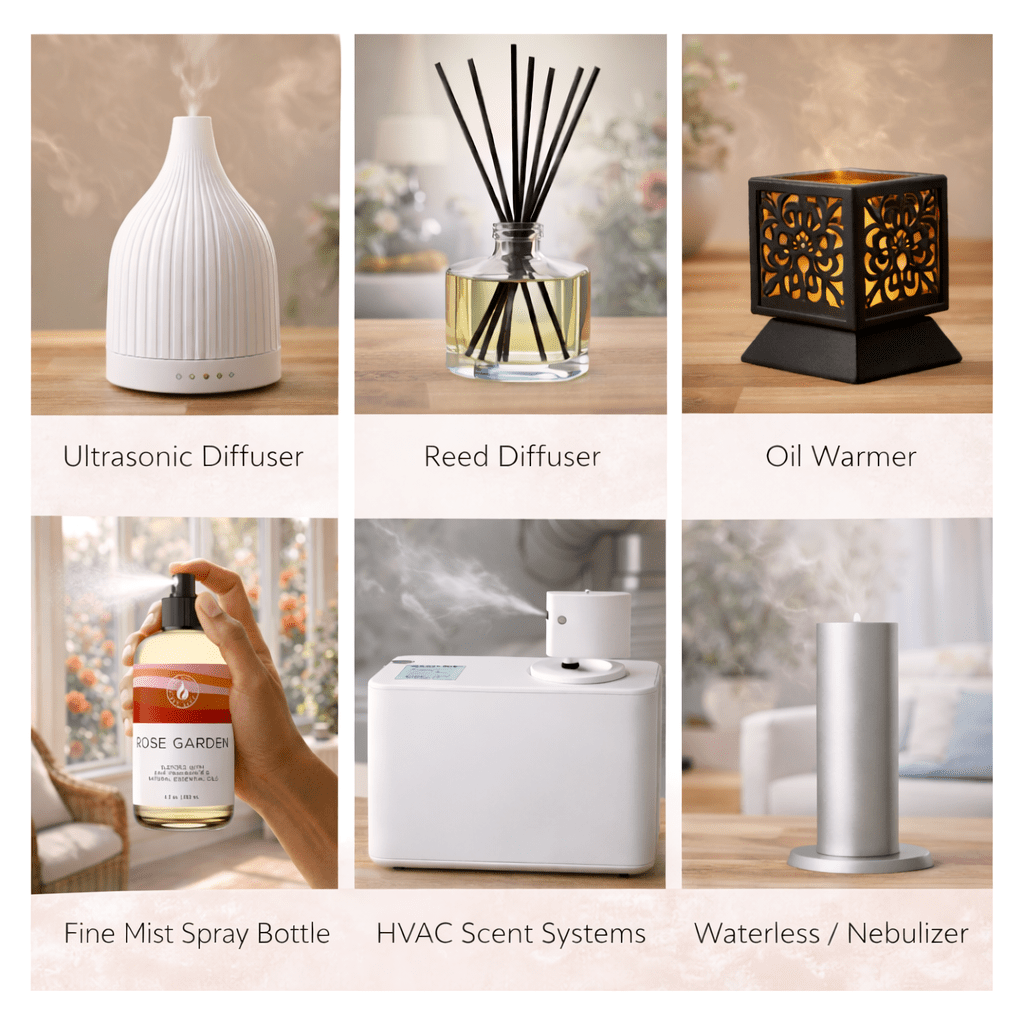 Fragrance oil compatibility with cold air diffusers, HVAC scent systems, room sprays, and modern home fragrance delivery systems