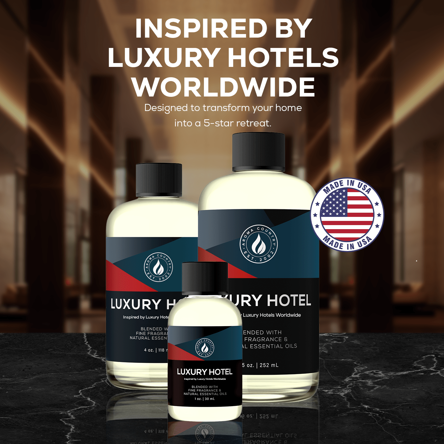 Luxury Hotel diffuser oil inspired by 5-star hotel fragrances, crafted in the USA for home use