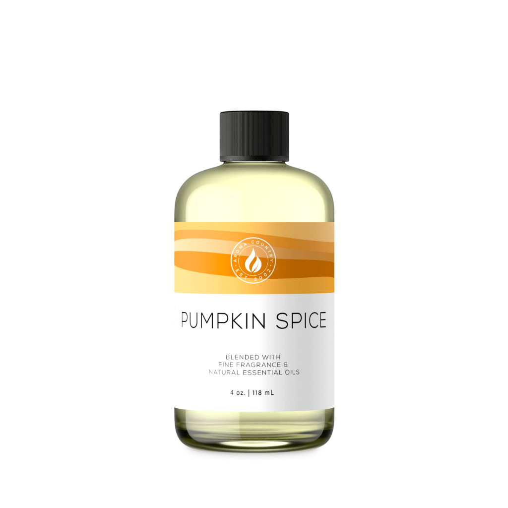 Pumpkin Spice fragrance oil in a 4 oz bottle with a warm baked aroma and rich cinnamon-clove character layered with sweet autumn warmth