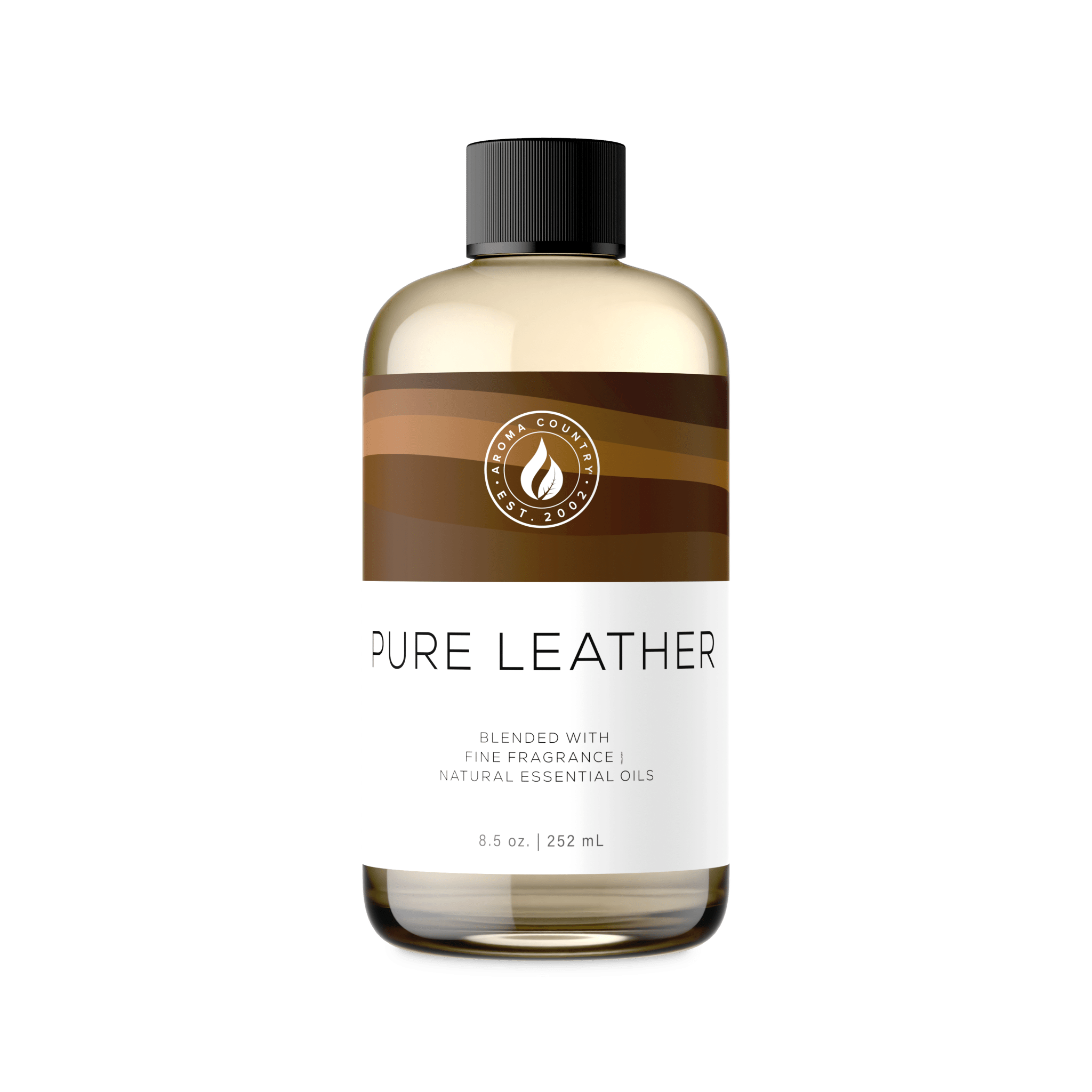 Pure Leather luxury home fragrance at 8.5 oz delivers a deep saddle-leather aroma with worn tannery character and soft balsamic warmth for ambient whole-room scenting