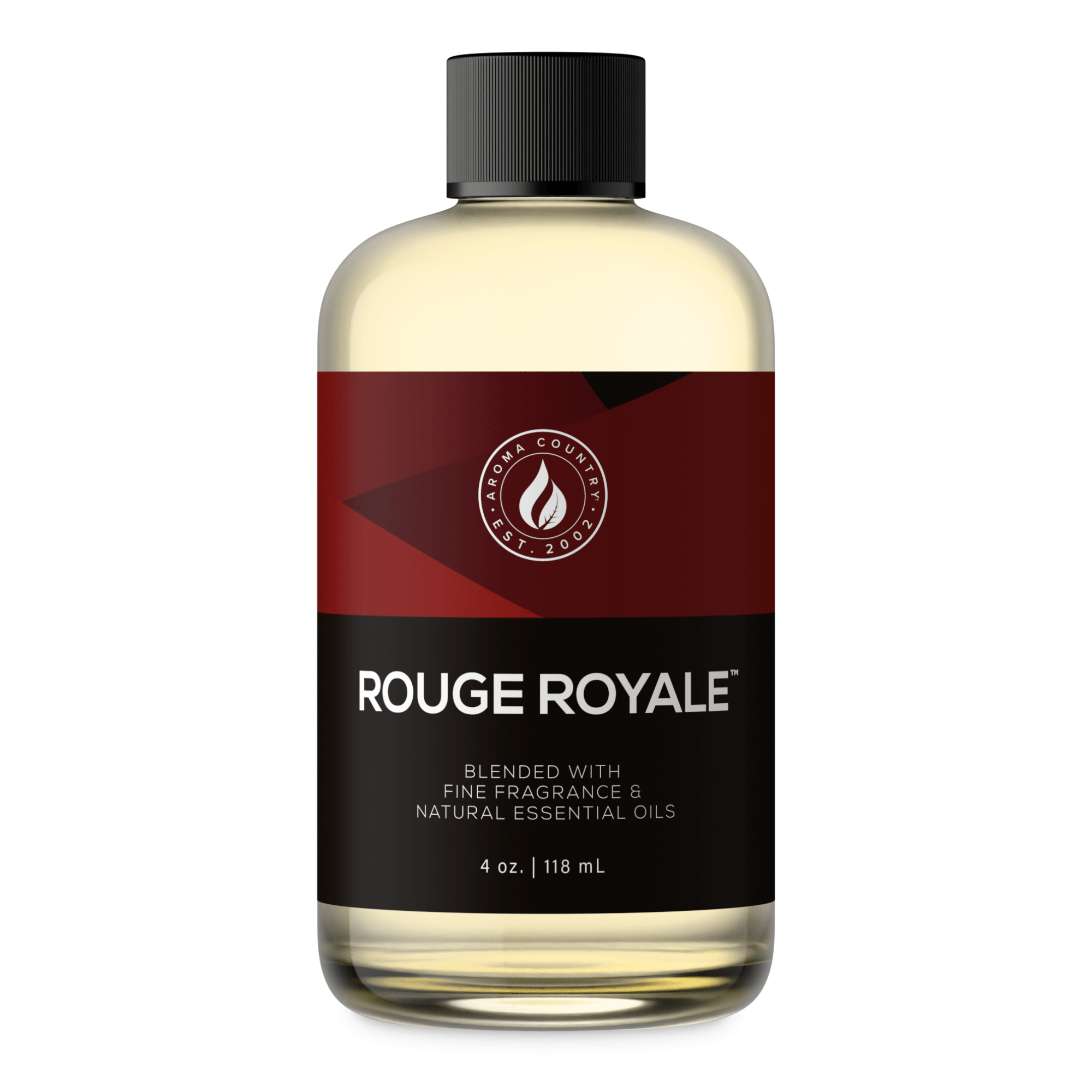 A 4 oz bottle of Rouge Royale scent oil with a luxurious red amber profile, smooth saffron spice, and refined oriental depth for opulent home scenting