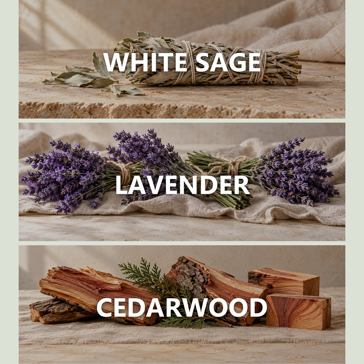 Sage and Cedar scent notes: white sage, lavender, cedarwood