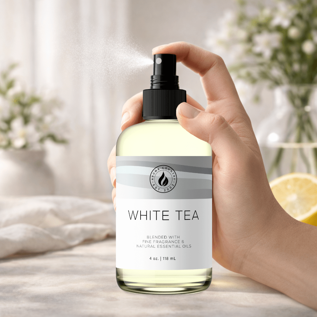 White Tea room spray with fresh citrus and soft floral notes delivering an instant clean uplifting home fragrance experience