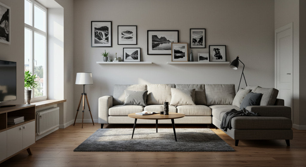 Bright modern living room showing how pairing surface cleaning with odor neutralizing sprays keeps fabrics and air fresh daily