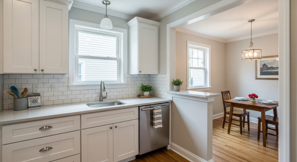 A simple winter kitchen interior symbolizing odor-free air and indoor freshness achieved with safe, effective odor-neutralizing sprays and healthy ventilation habits.