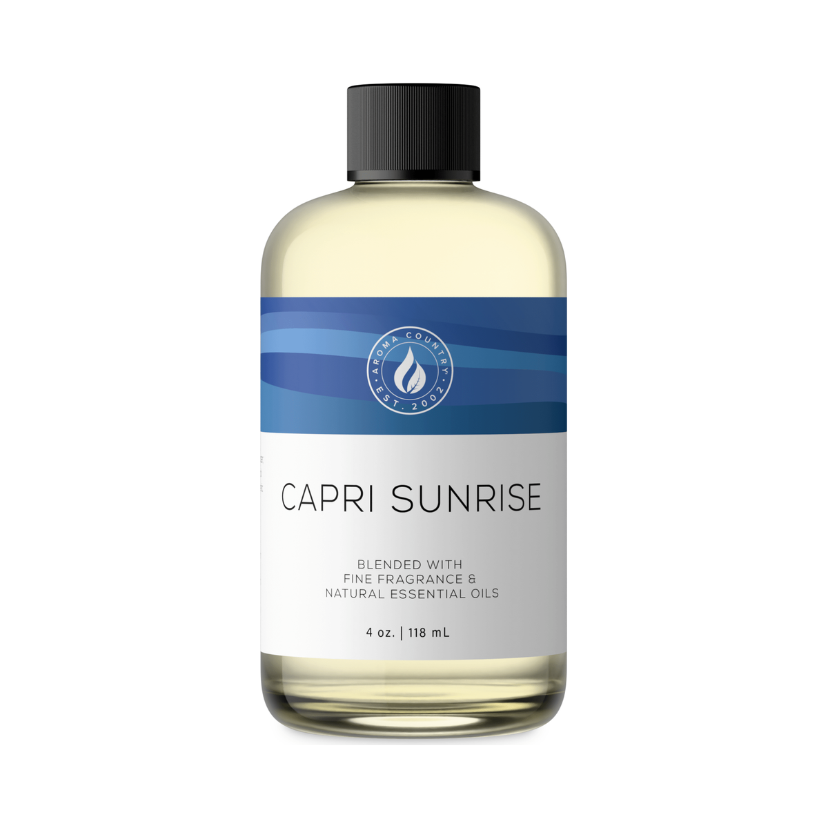 Aroma Country Capri Sunrise diffuser oil, 4 oz bottle. Sugared citrus at golden hour.