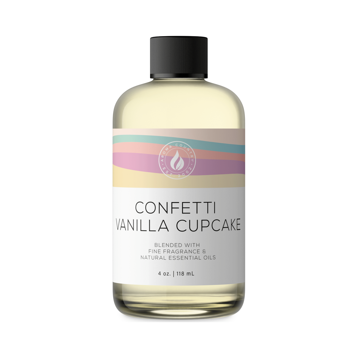 Aroma Country Confetti Vanilla Cupcake diffuser oil, 4 oz bottle. Vanilla sponge and sugar.