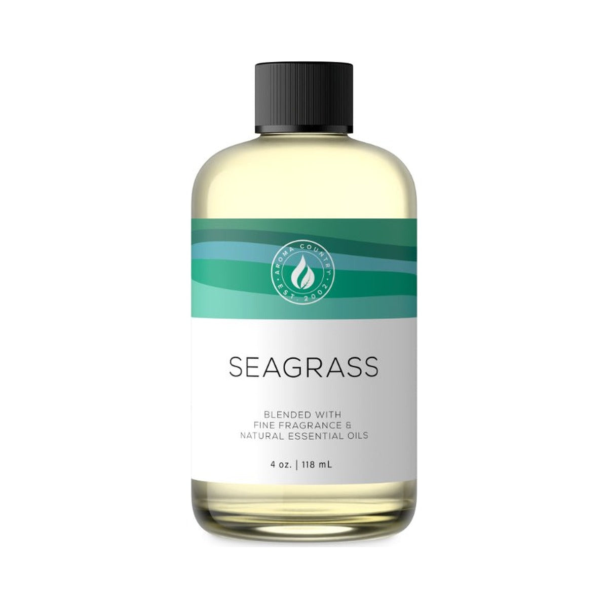 Aroma Country Seagrass diffuser oil, 4 oz bottle. Cool sea air over green stems.