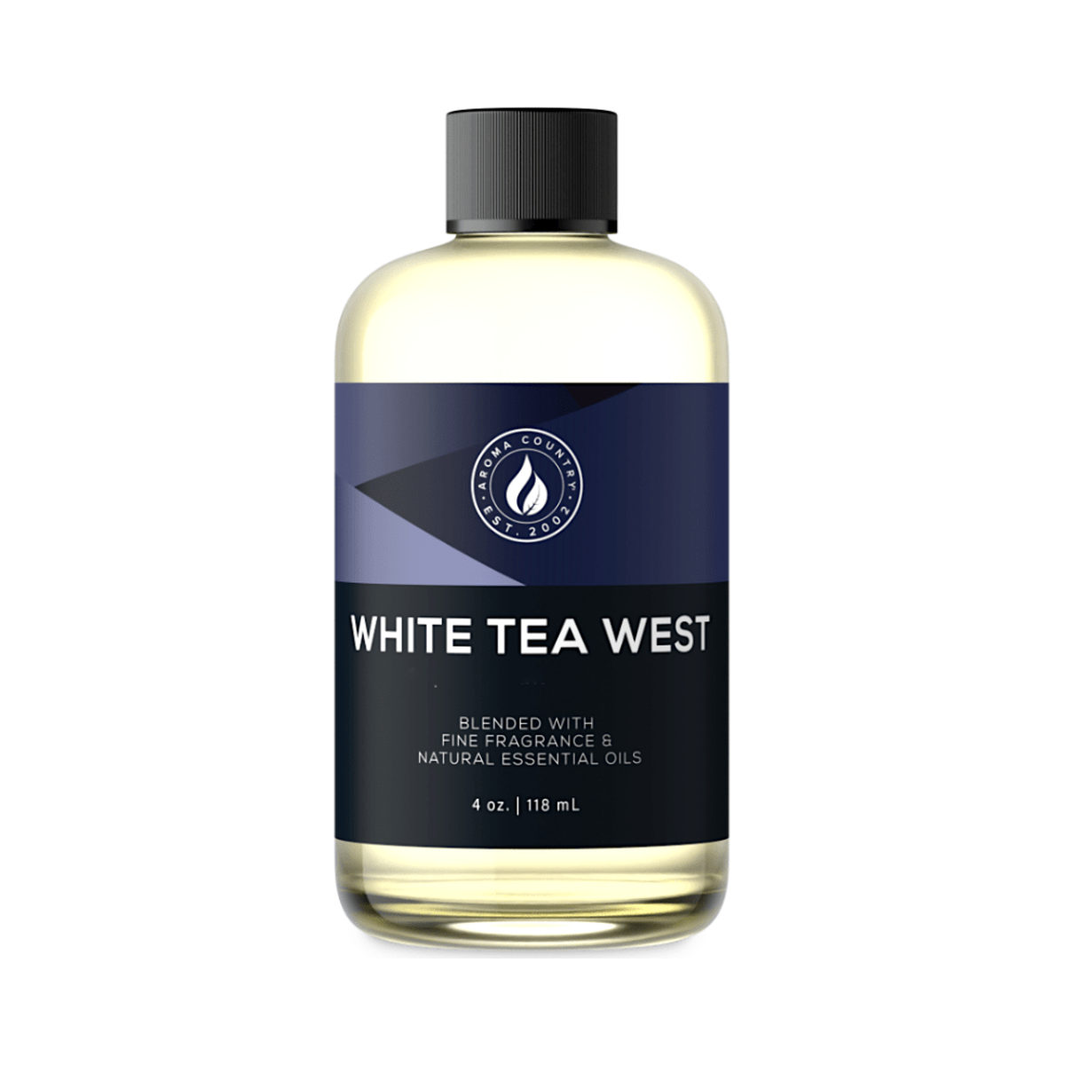 Aroma Country White Tea West diffuser oil, 4 oz bottle. Crisp tea and pale musk.
