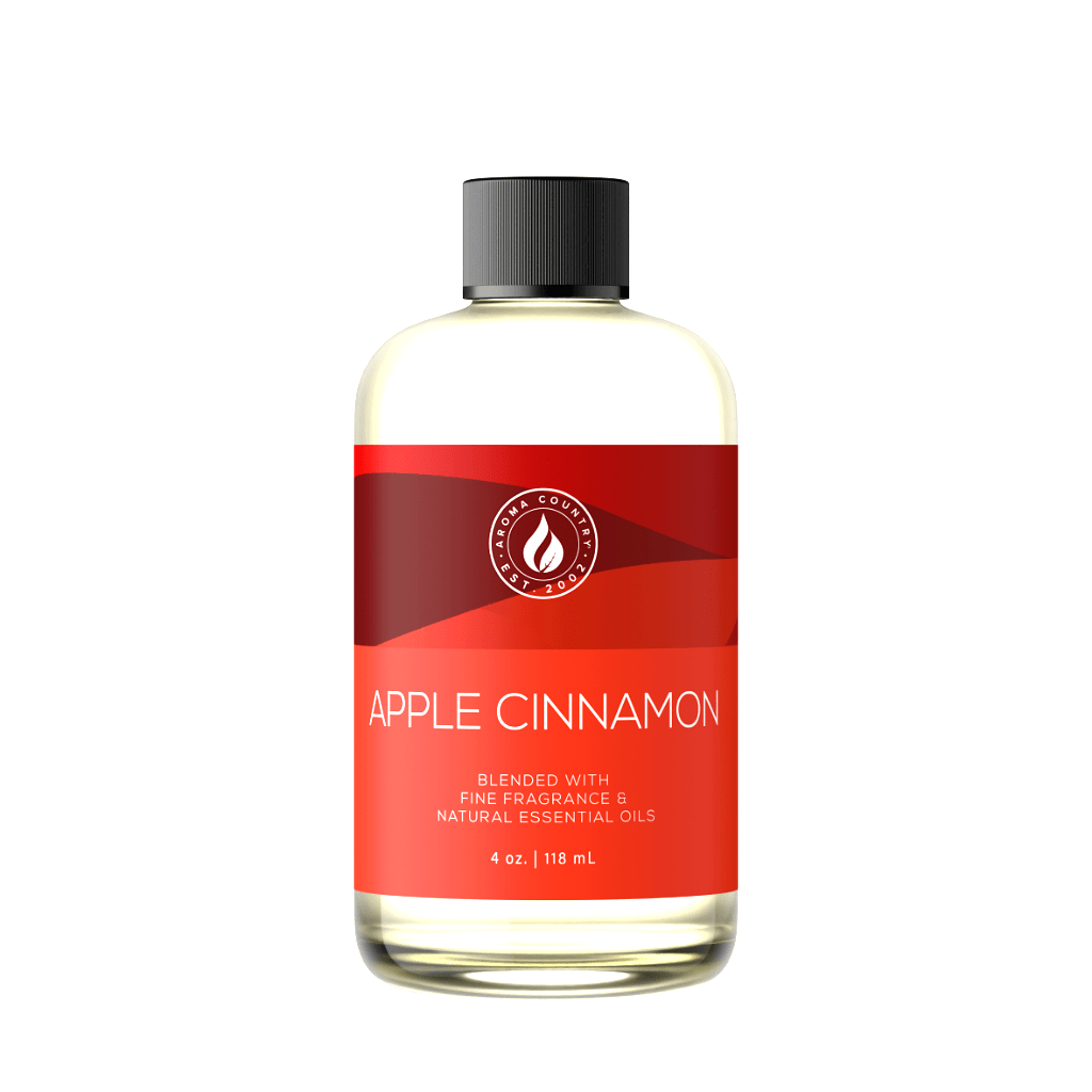 Apple Cinnamon strong fragrance oil in 4 oz size with a sweet apple aroma, rich cinnamon scent, and comforting room fragrance