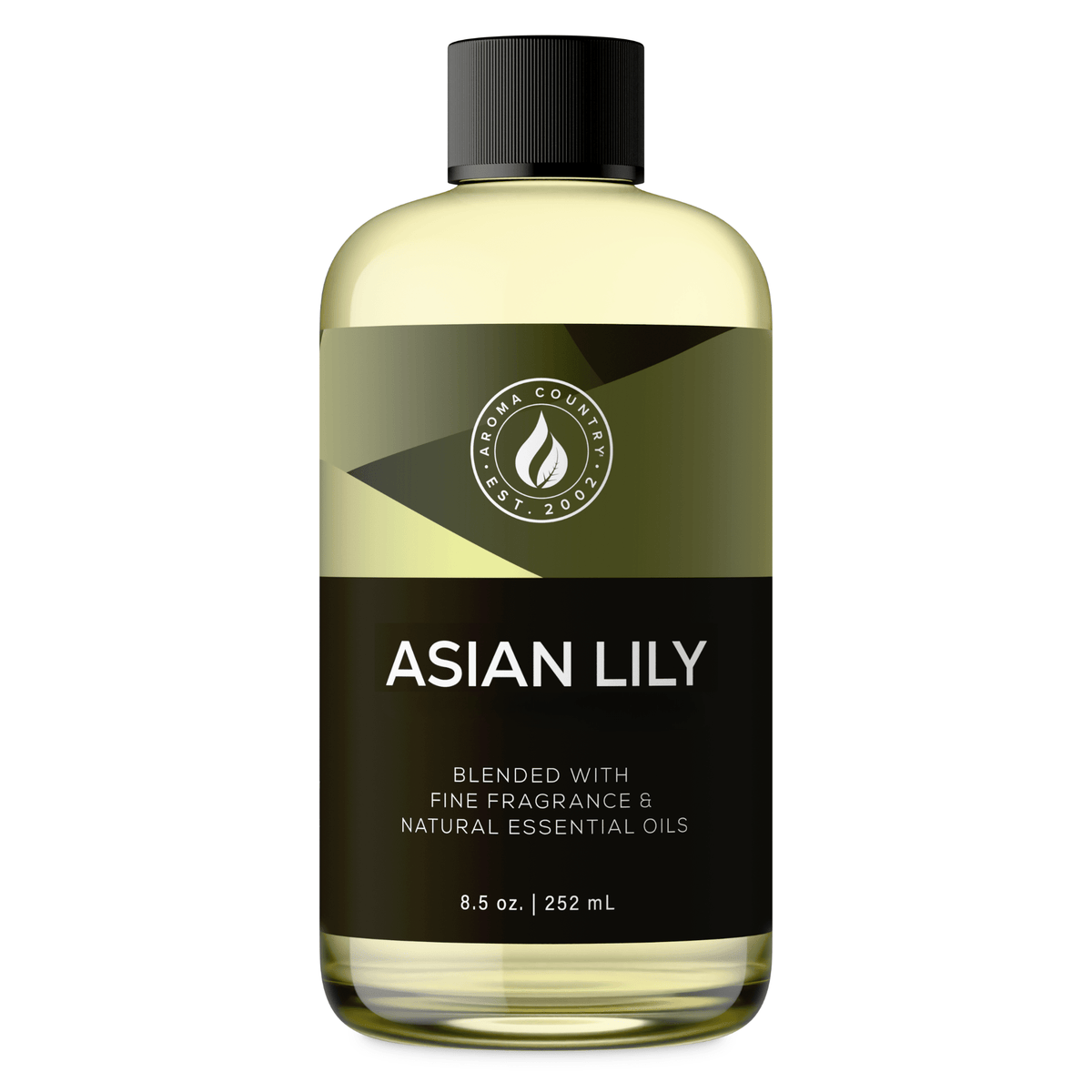 Aroma Country Asian Lily diffuser oil, 8.5 oz (252 mL) bottle with a black cap on a white background