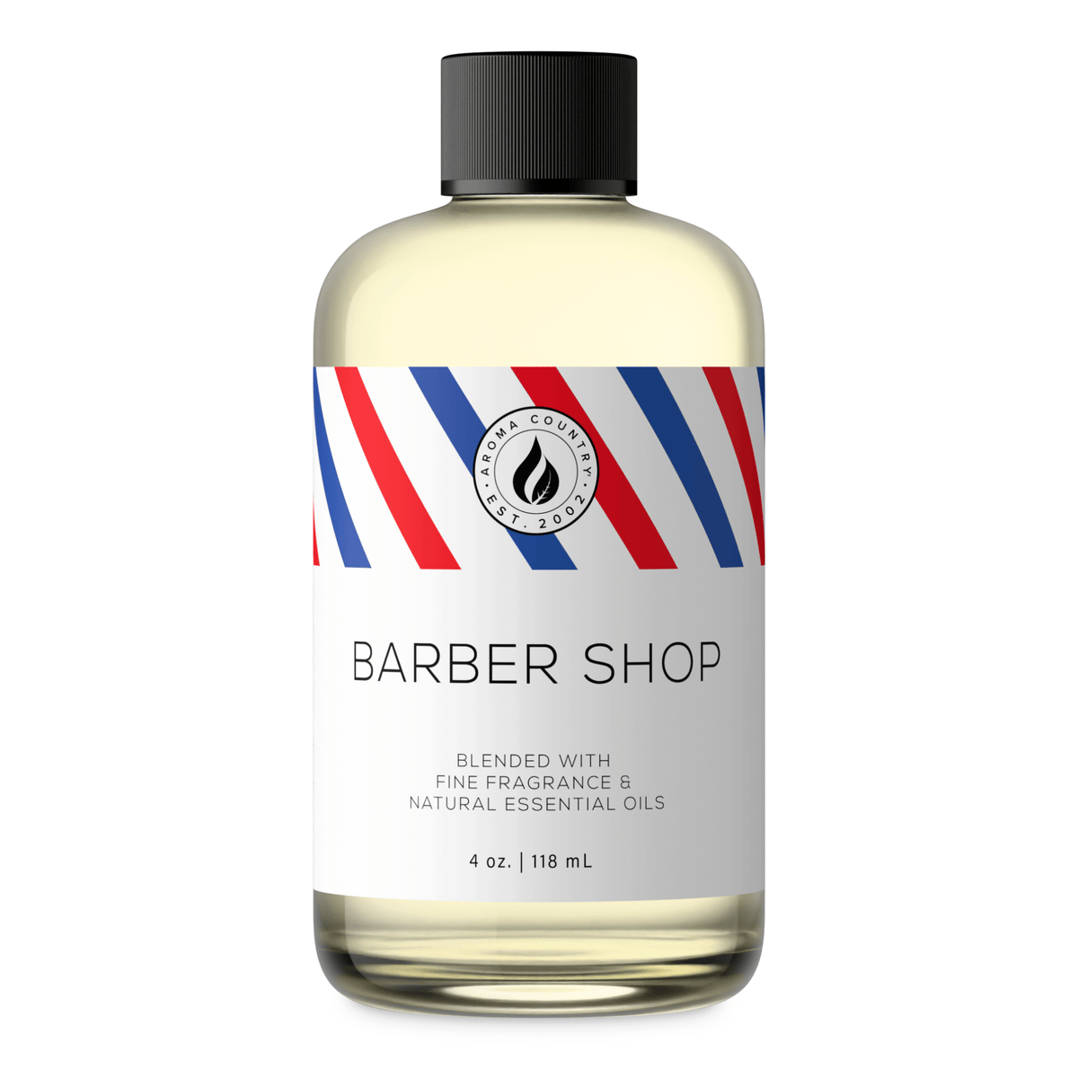 Aroma Country Barber Shop diffuser oil, 4 oz (118 mL) bottle with a black cap on a white background