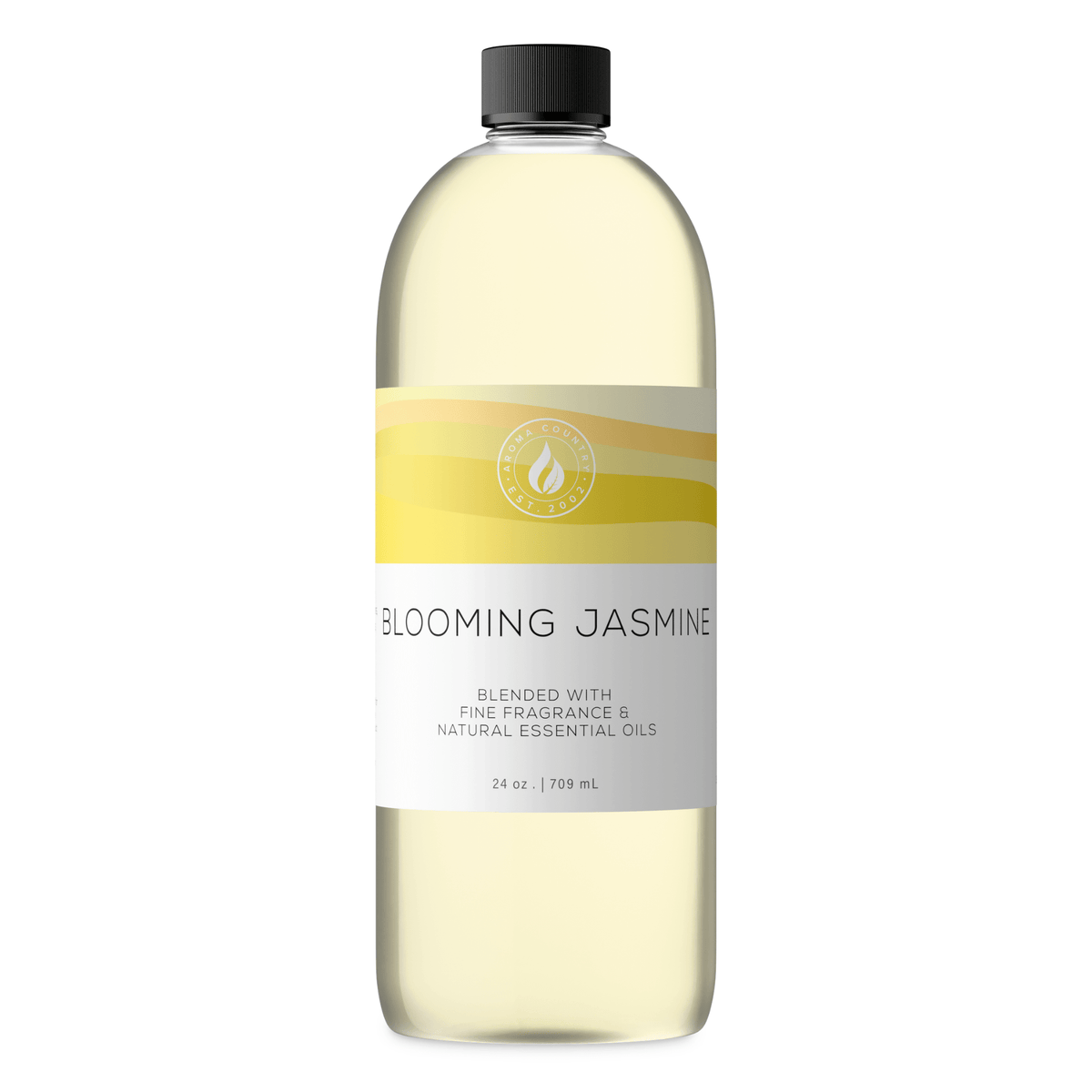 Aroma Country Blooming Jasmine diffuser oil, 24 oz (709 mL) bottle with a black cap on a white background