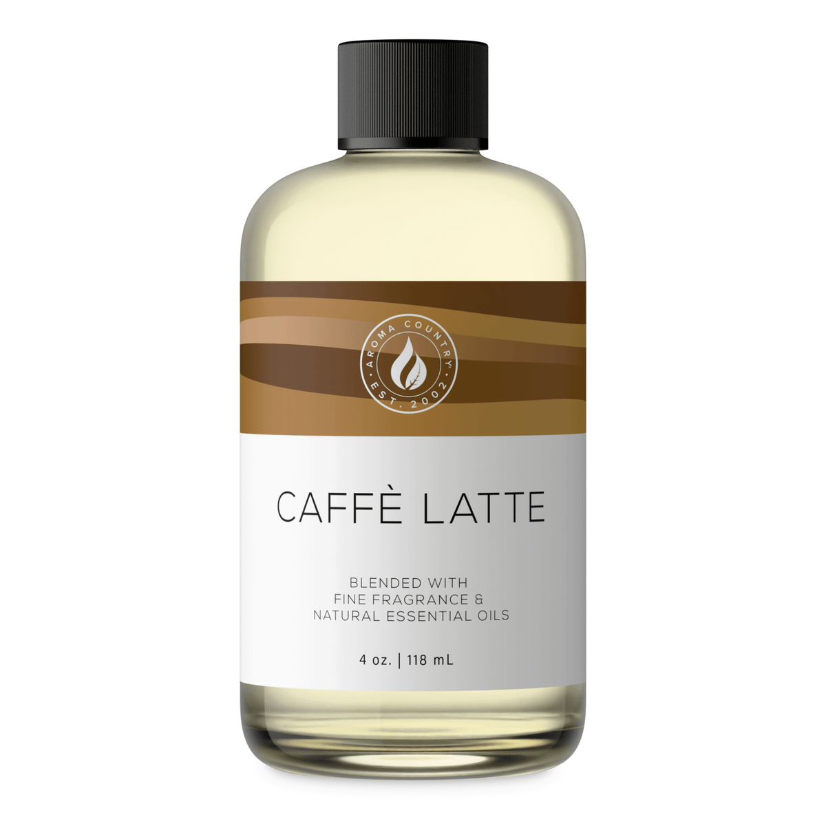 Aroma Country Caffè Latte diffuser oil, 4 oz (118 mL) bottle with a black cap on a white background