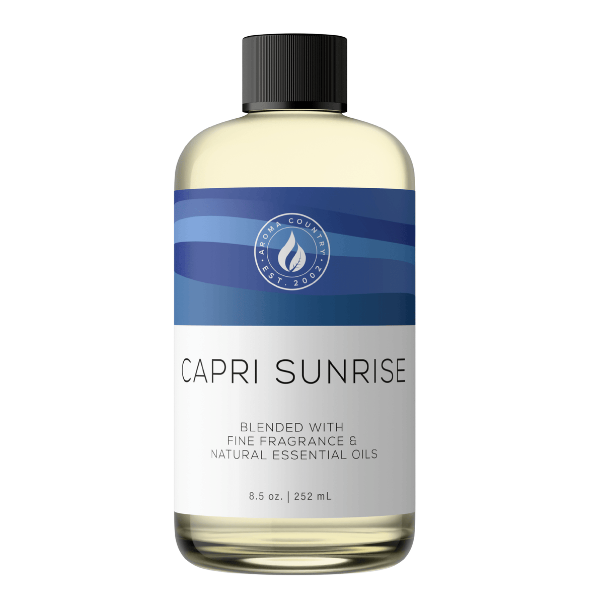 Aroma Country Capri Sunrise diffuser oil, 8.5 oz (252 mL) bottle with a black cap on a white background