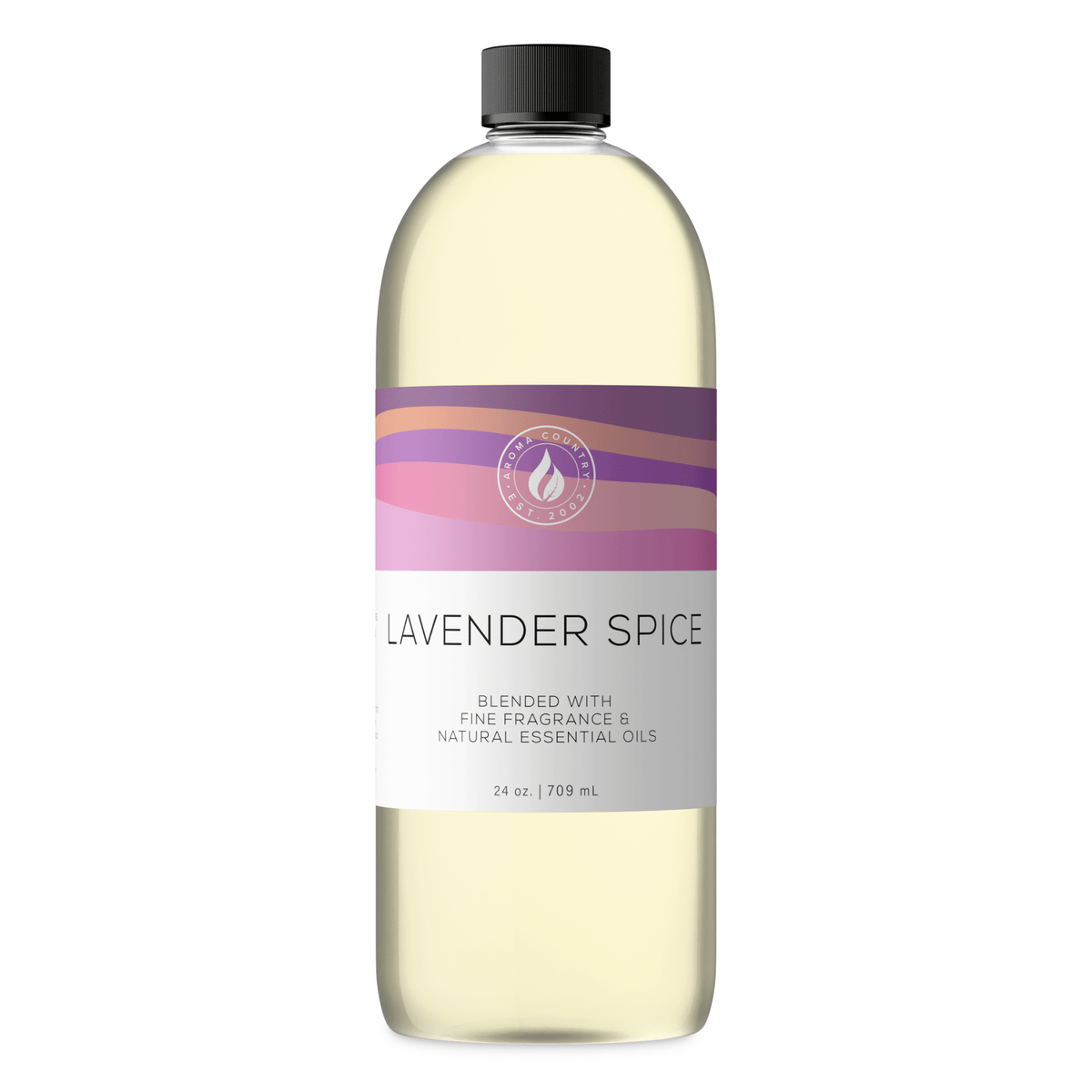 Aroma Country Lavender Spice diffuser oil, 24 oz (709 mL) bottle with a black cap on a white background