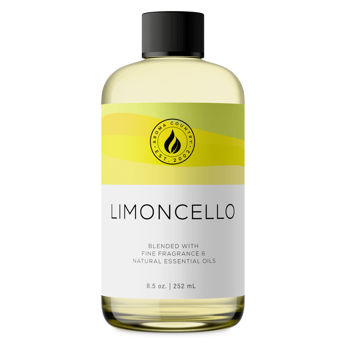 Aroma Country Limoncello diffuser oil, 8.5 oz (252 mL) bottle with a black cap on a white background