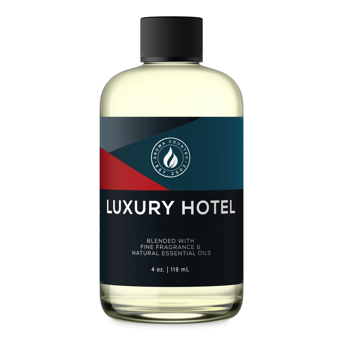 Aroma Country Luxury Hotel diffuser oil, 4 oz (118 mL) bottle with a black cap on a white background