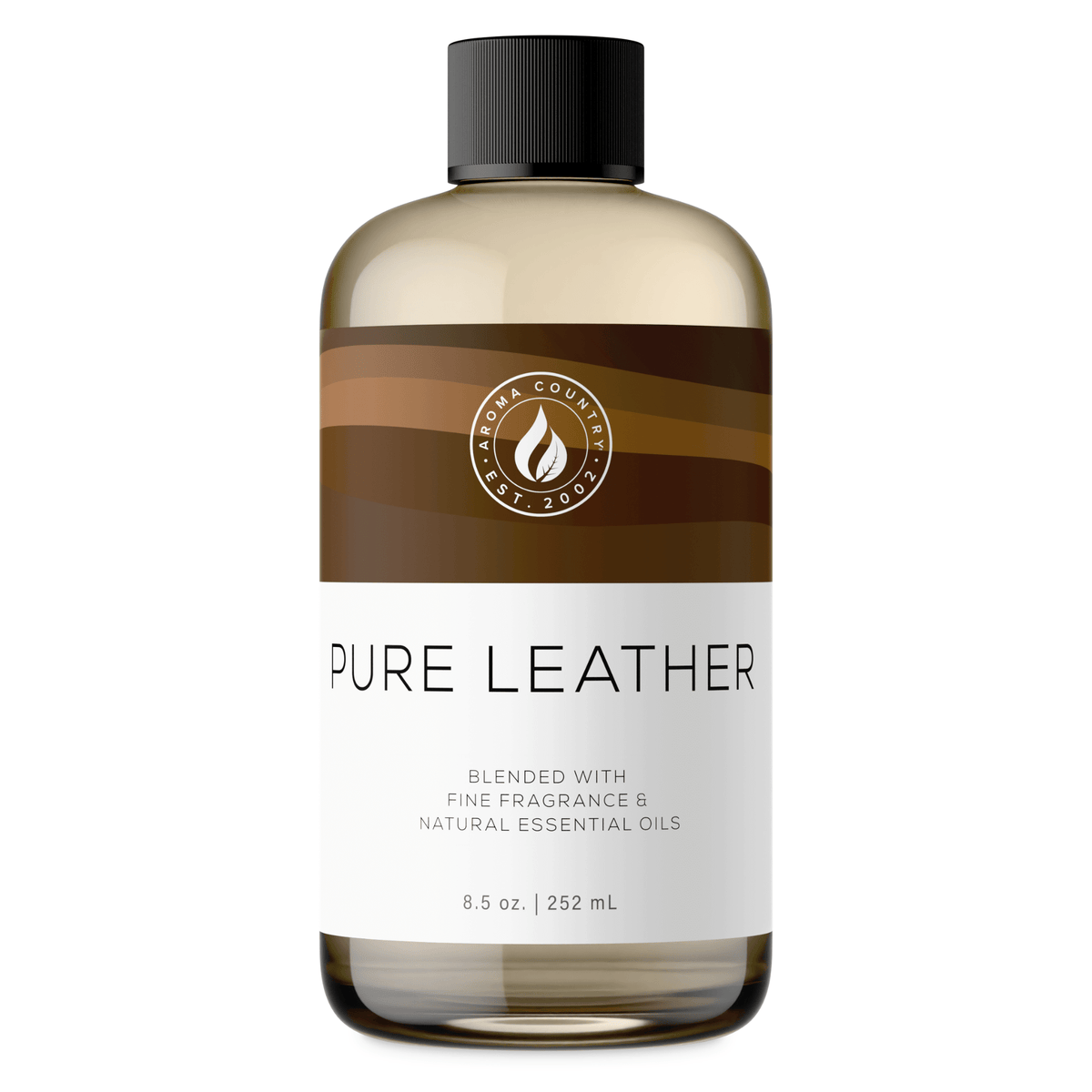 Aroma Country Pure Leather diffuser oil, 8.5 oz (252 mL) bottle with a black cap on a white background